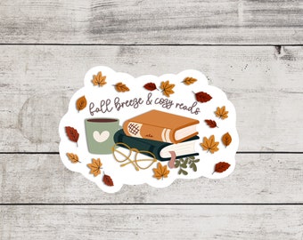 Fall Breeze And Cozy Reads Sticker, Reader, Halloween Fall Stickers, Bookworm, Bookish Sticker, Witches, Spooky Vibes, Pumpkin Sticker