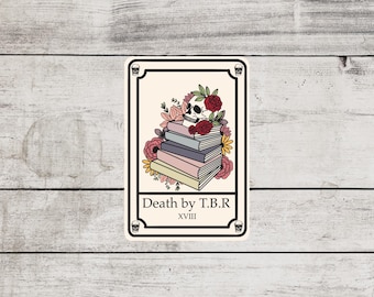 Death By TBR Tarot Card Sticker, Book Lover Gift, Kindle Sticker, Romance Reader, Bookish Accessories and Merch, Reading, Bookish Tarot Card