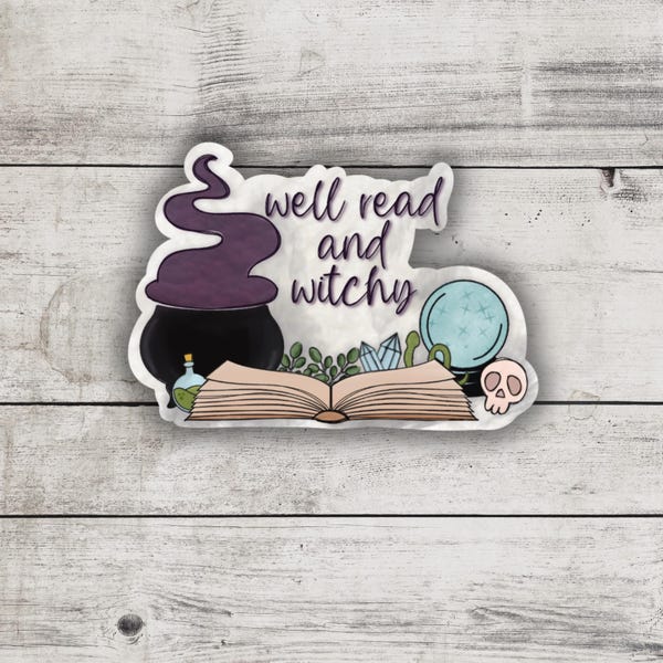 Well Read and Witchy Sticker, Reader, Halloween Fall Stickers, Bookworm, Bookish Sticker, Witches, Pumpkin Spice Sticker