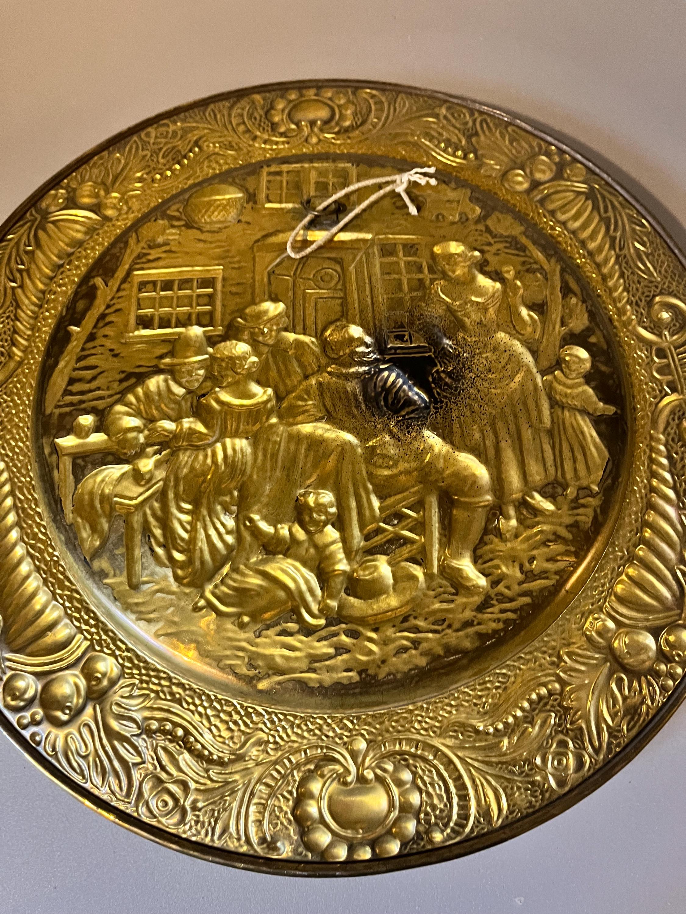 Plaque Murale Décorative Vintage En Laiton Et Bois - Scène De Taverne - Fabriquée En Angleterre