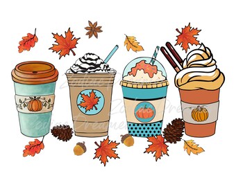 Herbst Kaffee PNG Kürbis Gewürz latte eisig warm Herbst orange digitale Datei Sublimation Design Druckbare Grafik Tshirt