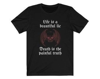 Life Is A Beautiful Lie Death Is The Painful Truth Black T-shirt | Gothic Skull T-shirt | Rock Heavy Metal T-shirt