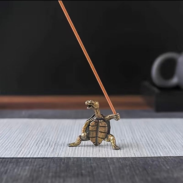 Antique Bronze Kung Fu Turtle Figurine Incense Stick Holder