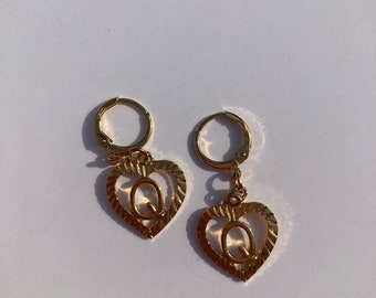 Earrings Q alphabetical zinc alloy heart