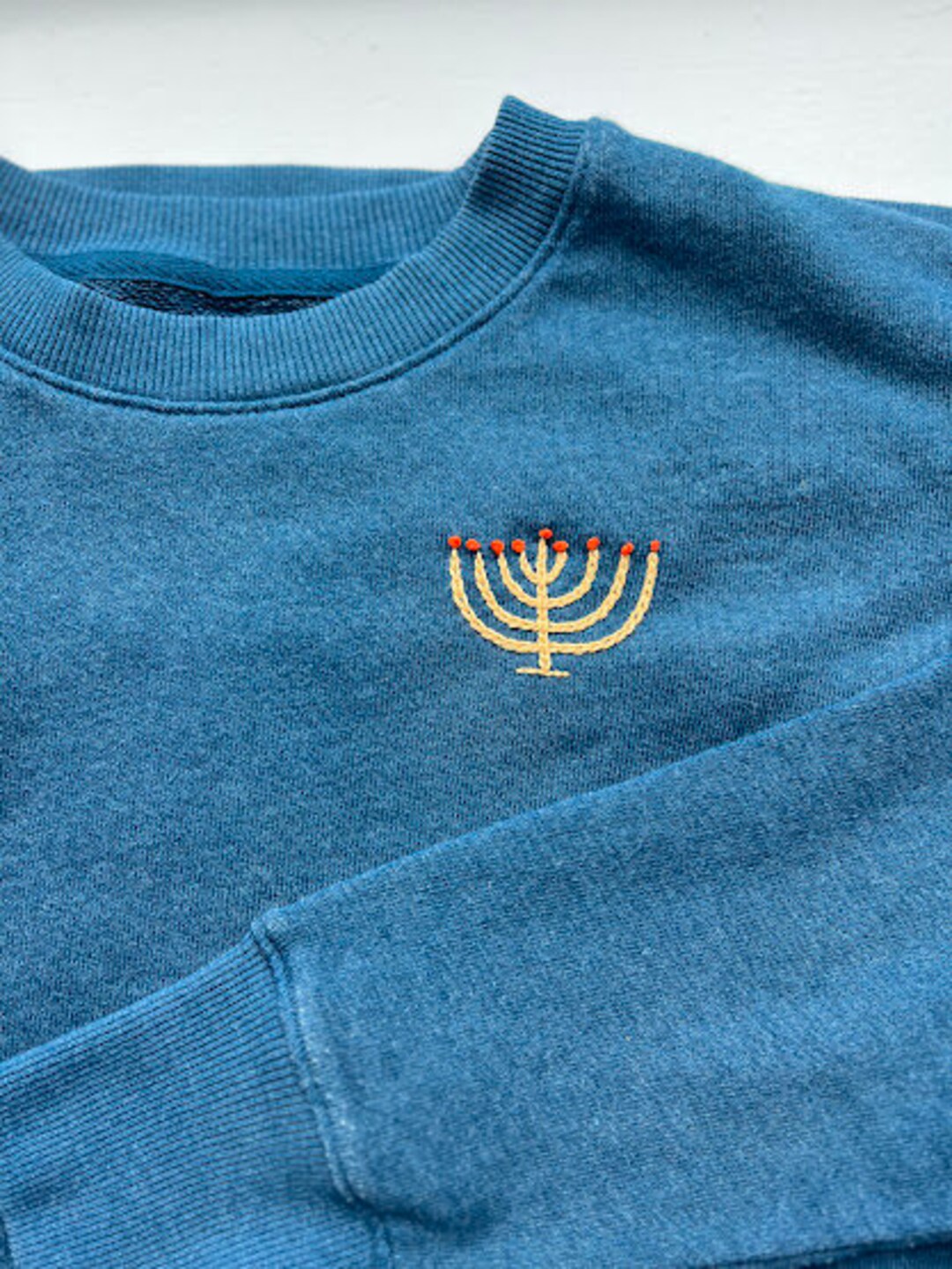 Hand Embroidered Menorah Hanukkah Sweatshirt Sweater Etsy