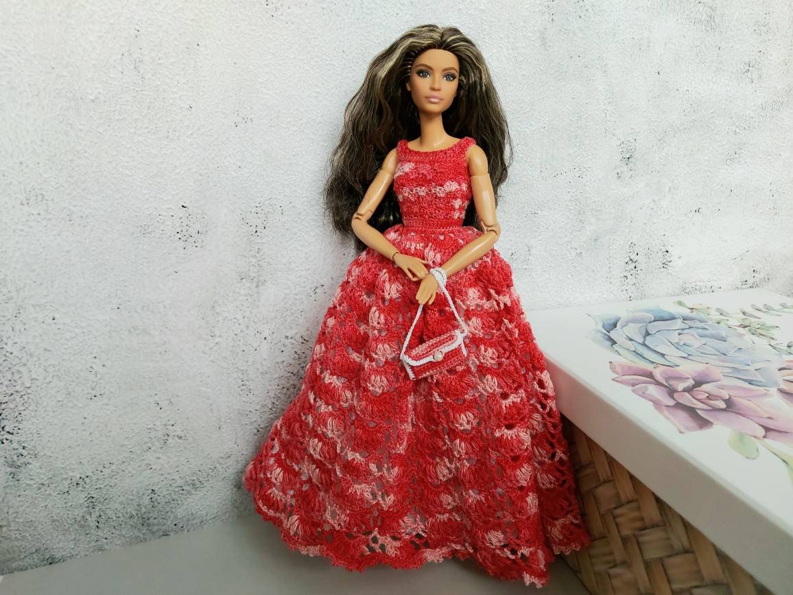Red Evening Gown Metallic Formal Barbie Dress Clothes Model Muse Shoes  Earrings | eBay