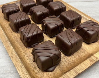 Dark Chocolate Sweet Bourbon Caramel squares