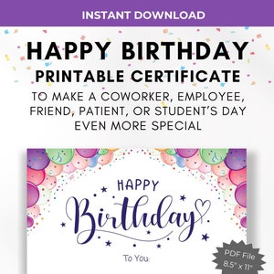 Printable Happy Birthday Certificate