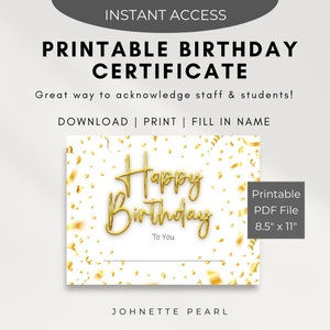 Printable Happy Birthday Certificate
