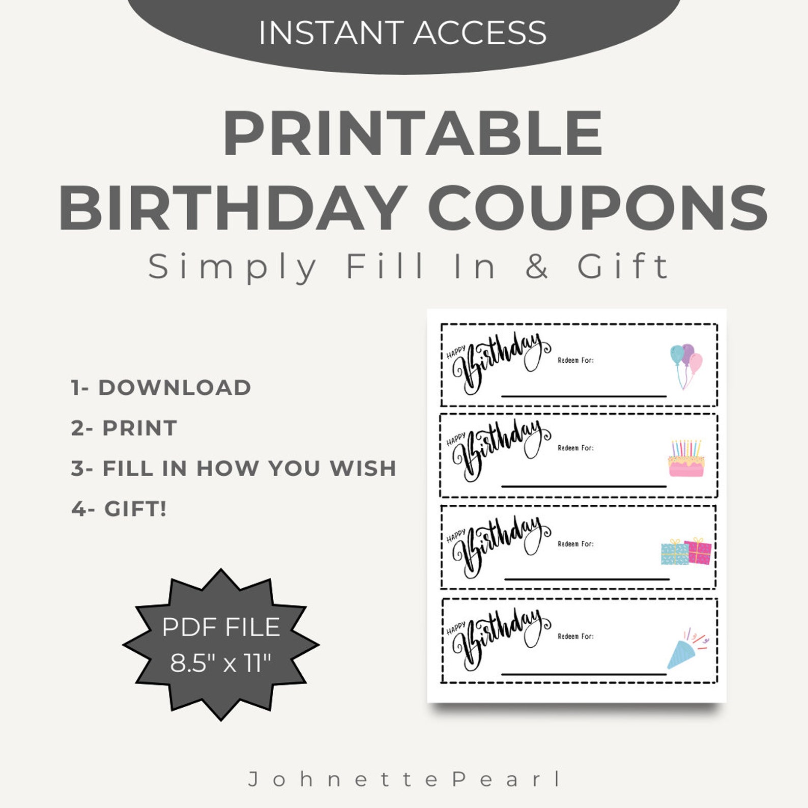 Printable Blank Birthday Coupons to Gift Etsy