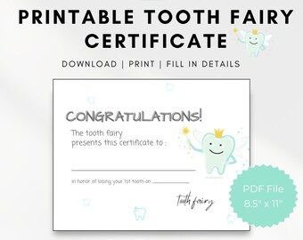 Tooth Fairy Certificate Printable - Etsy