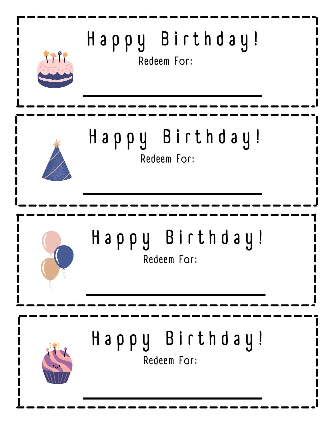 Printable Blank Birthday Coupons to Gift Etsy