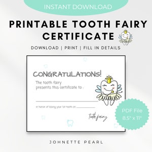 Printable Tooth Fairy Certificate