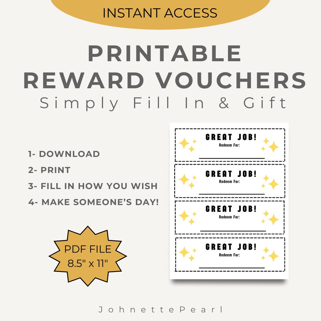 Reward Vouchers Printable Sheets - Etsy