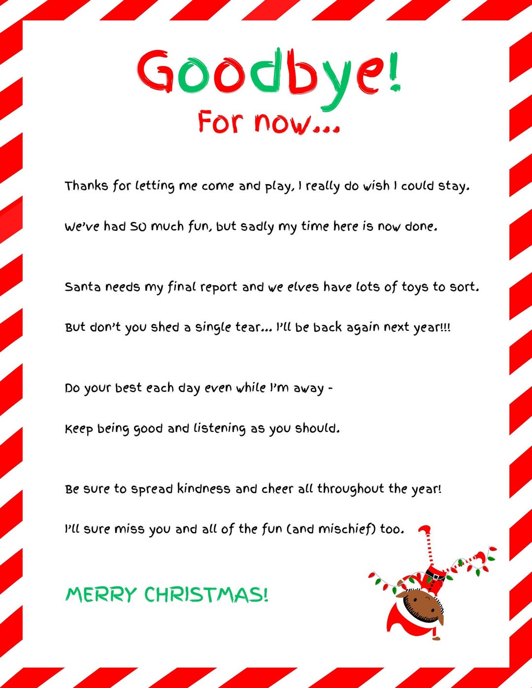 Elf on a Shelf Goodbye Letter Etsy Canada