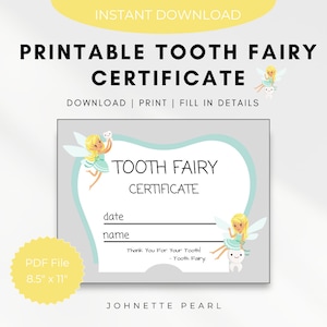 Printable Tooth Fairy Certificate