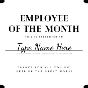 Personalize & Print Employee of the Month Award - Etsy