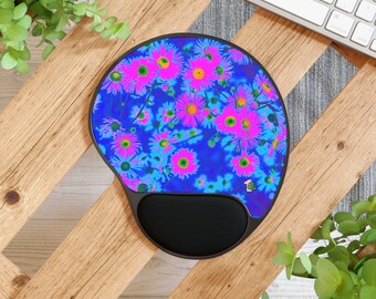 Neon Pink Flower Mousepad With Wrist Rest