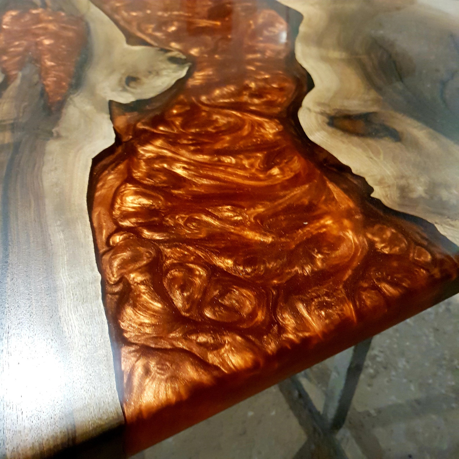 Handmade Epoxy Table Walnut Wood Metallic Copper Epoxy Resin Etsy