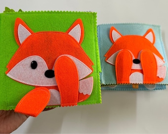 Juguete Montessori personalizado para bebé y libro sensorial de fieltro. Libro educativo y tranquilo para niños mayores de 5 meses. Un regalo único hecho a mano.