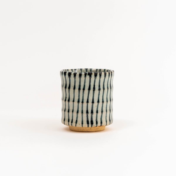 Handmade Kimura Kohiki Tokusa Striped Ceramic Sushi Japanese Tea Cup/ Yunomi Gift for Tea Lover