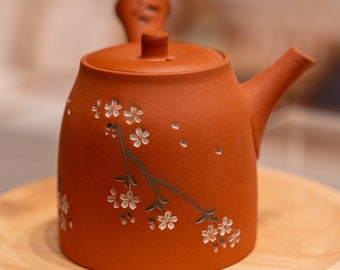 Handmade Tokoname Yaki Red Clay Cherry Blossom Japanese Kyusu Teapot - 190cc by Aomine I Handmade Teapot I Kungfu Teapot