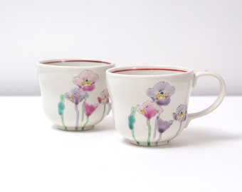 Kutani Yaki Hand-painted Floral Mugs - A Beautifully Handmade Gift Set by Yasushi Yamachika