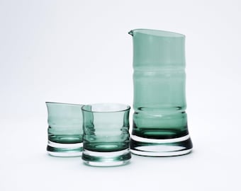Handmade Hirota Green Bamboo Edo Glass Sake Set Made in Japan | Birthday Gift | Wedding Gift | Housewarming Gift