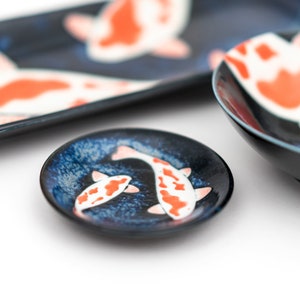 AWASAKA Japanese Koi Fish Bowl and Plate Mino Ware