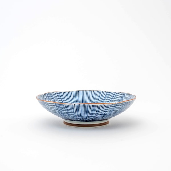 Japanese Handmade Hasami Yaki Indigo Tokusa Shallow Bowl