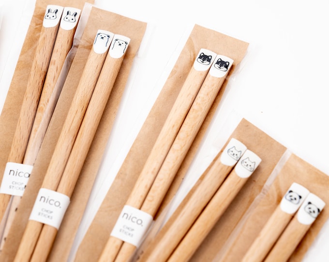 Made in Japan -Wooden Chopsticks with Cute Animal Designs - Shiba Dog / Rabbit / Cat / Panda /Polar Bear / Holiday Gifts
