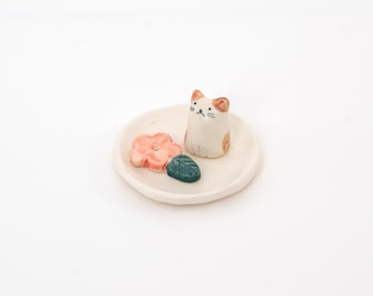Japanese Cat Incense Holder Set, Ceramic Stick & Cone Burner, Kawaii Decor, Handmade Gift