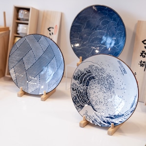 Japanese Minoyaki Ceramic Hokusai Ramen Bowl 10“ | Large Ramen Bowl/ Noodle Comfort Food Bowl | Hand Printed Craft Ceramic | Gift Idea