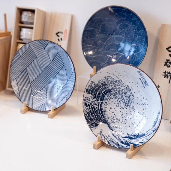 Japanese Minoyaki Ceramic Hokusai Ramen Bowl 10“ | Large Ramen