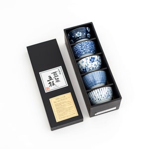 Japanese Indigo-Dyed Tea Bowl Gift Set 5Pcs Made In Japan