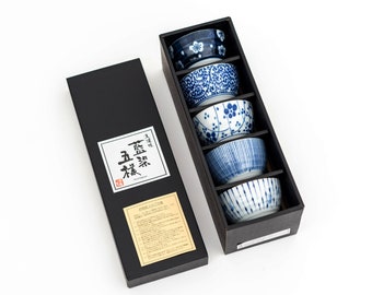 Japanese Indigo-Dyed Tea Bowl Gift Set 5Pcs Made In Japan