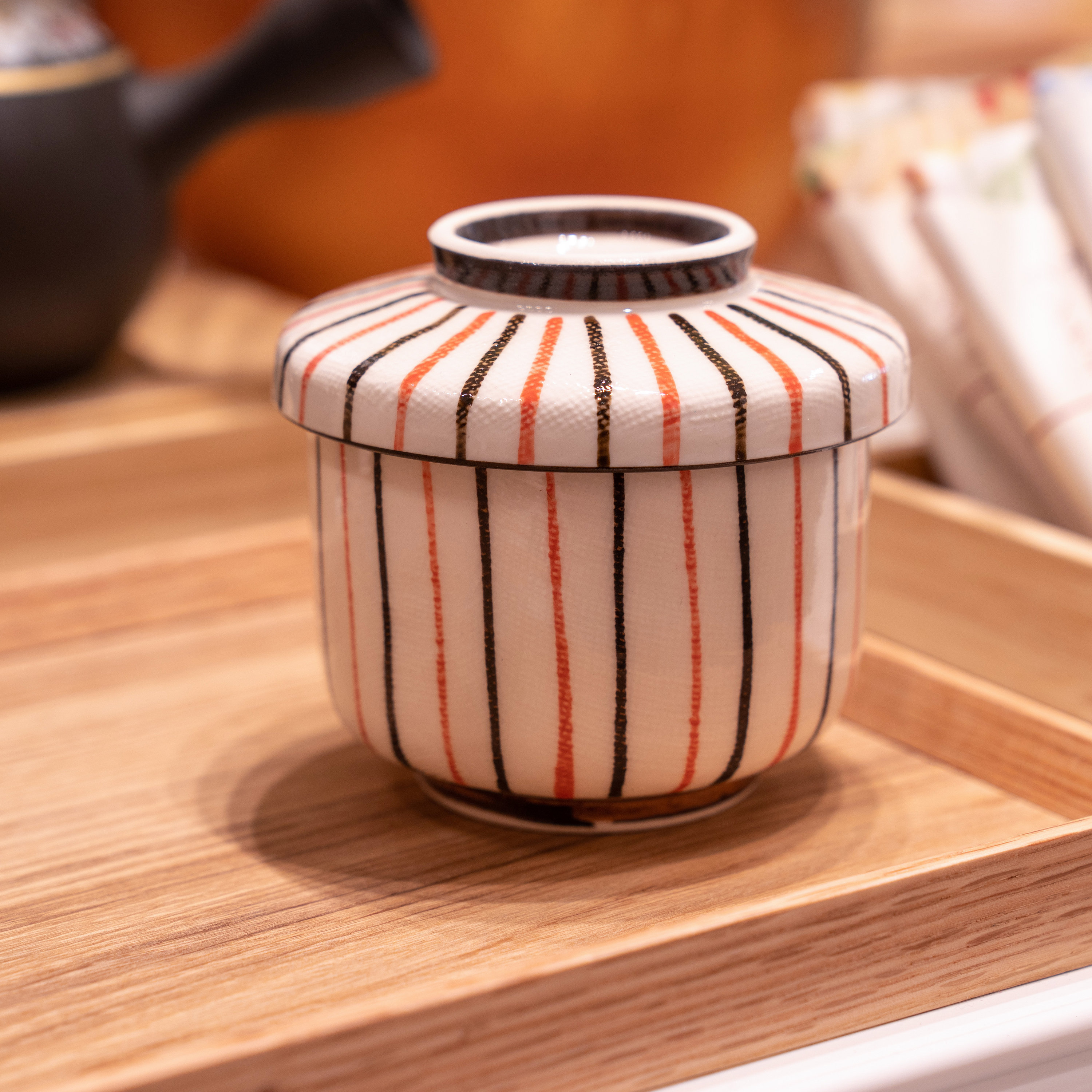 Handmade Seto-yaki Blue Wide Striped Cup With Lid