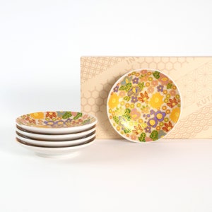 Kutani Yaki Hand-painted Gold Decor Hanazume Sauce Plate Gift Set of 5