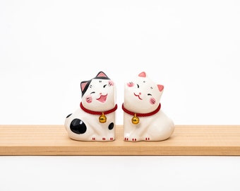 Cute Mini Ceramic Black and White Cat Figurine Japan Cute Cat Decor Gift Set