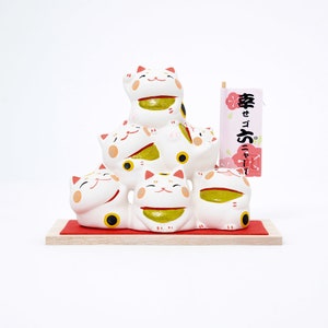 Japanese Cute ceramic six-stack lucky cat Maneki Neko figurine Gift