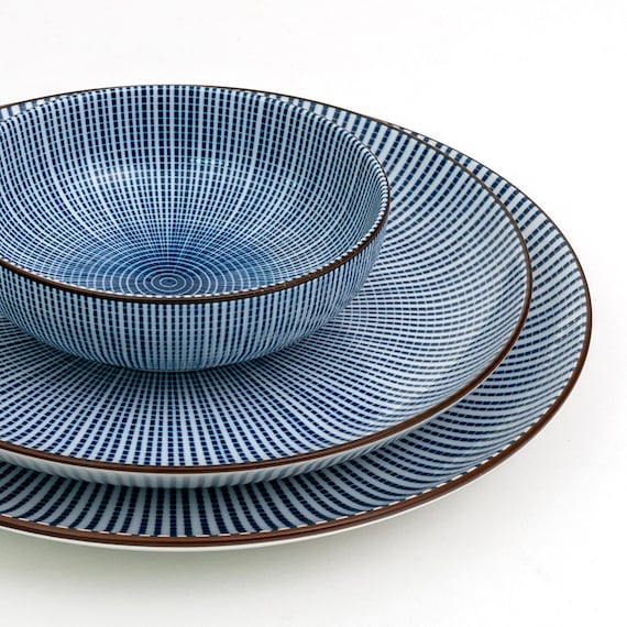 Classic Japanese Sendan Tokusa 10-inch Ceramic Pasta Plate Set