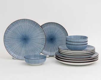 Classic Japanese Sendan Tokusa 10-inch Ceramic Pasta Plate Set - Modern and Elegant Dinner Plates for Pasta, Salads, and More