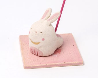 Craftman House - Handmade Pink Cute Rabbit Incense Holder , Incense Stand, Japanese, Meditation Accessories Easter Day gift