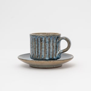 Handmade Shigaraki Blue Hagi Coffee Cup and Saucer Set | Japanese Wabi Sabi Gift Set