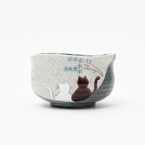 Handmade Kutani Cat Matcha Bowl Japanese Rice Bowl/ Cat Lover Gift / Holiday Gift / Birthday Gift / Japan Gift