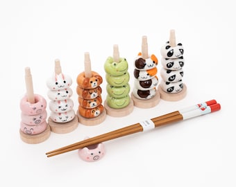 Cute Animal Donut-Shaped Chopstick Holder Set |Pig | Cat | Dog | Panda | Frog | Rabbit Chopstick Rest Set