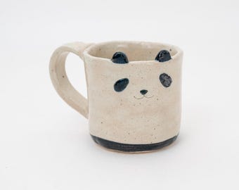 Handmade Panda Mug Mino Ware - Black & Beige Birthday Gift for Panda lover