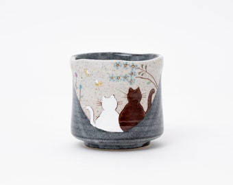 Handmade Japanese Kutani Cat Yunomi Japanese Tea Cup Cat Lady Gift