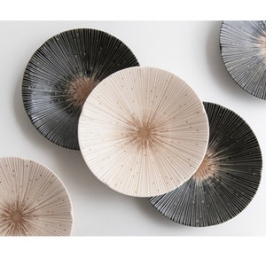 MinoWare Sedan Tokusa Plate Set of 5 | Modern Elegant Sparkling Ivory & Ebony Black Handmade Ceramic Pasta Plate/Dinner Plate Set