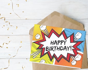 Printable Super Hero Birthday card for kids, Super Hero Party, Digital Download, Instant Download
